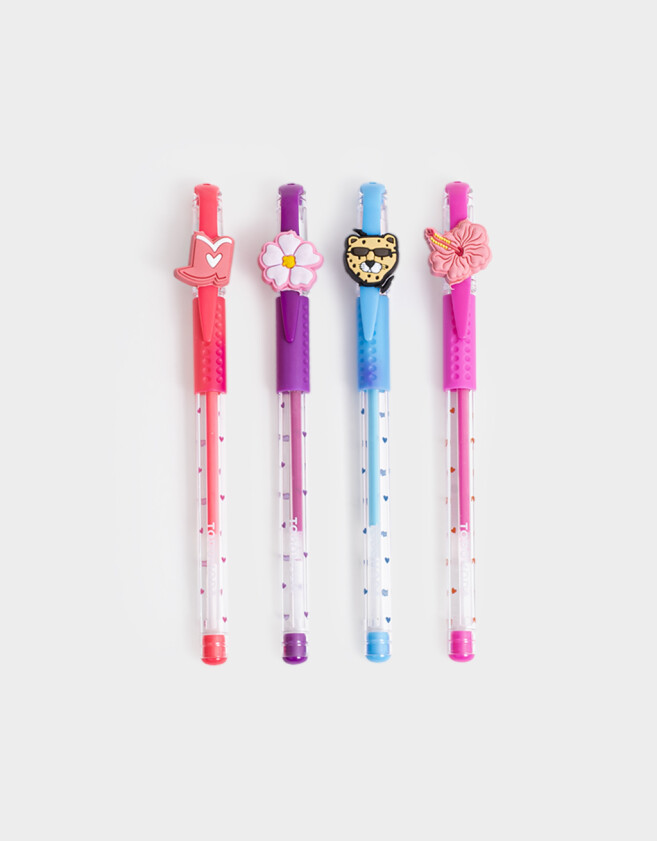 Lapices y Lapiceras Diseño propio Set De 4 Lapiceras Con Topper En Estuche De Pvc Estampado - Combinacion Multicolor