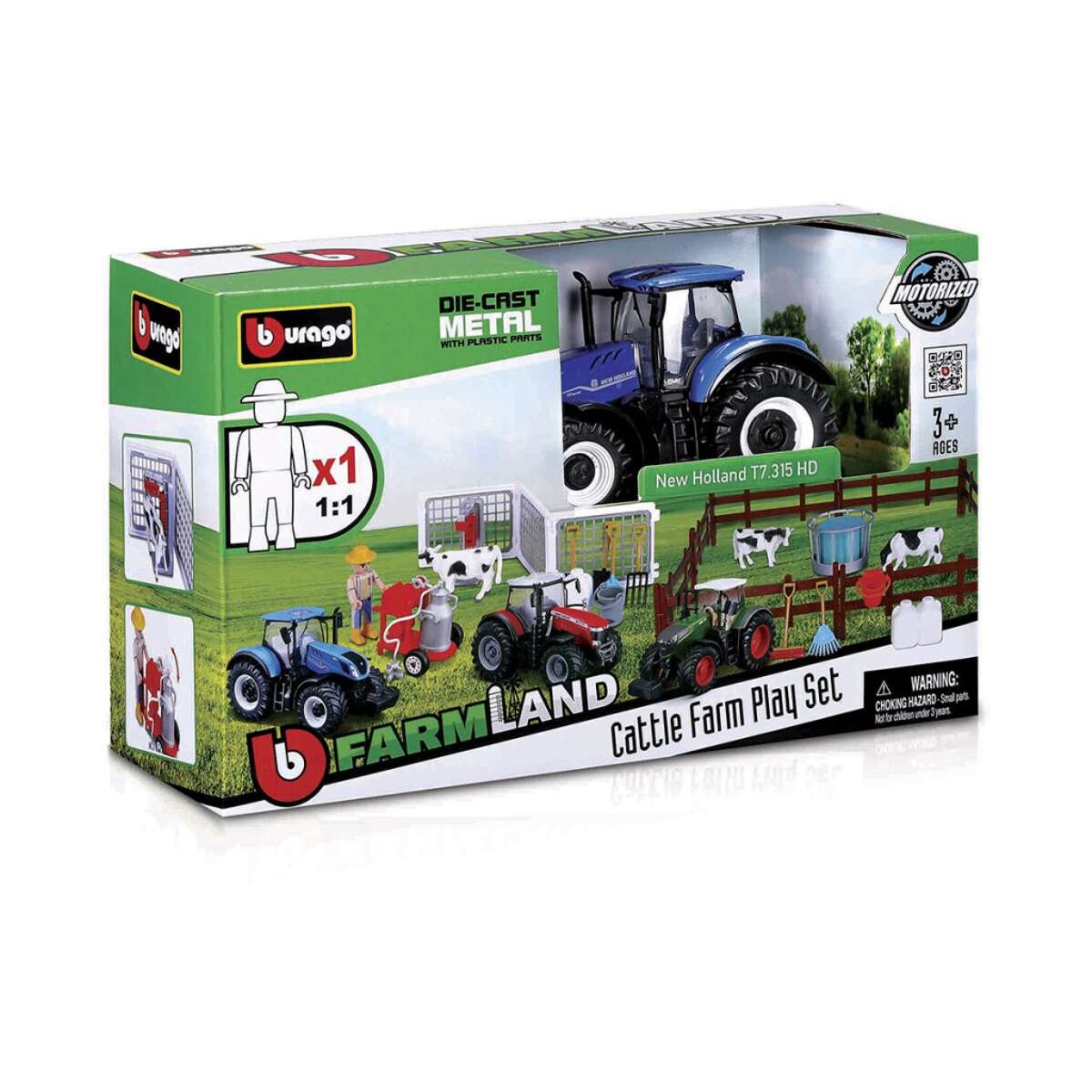 Bburago Juego de Granja Vacuno - Tractor Fendt FarmLand 