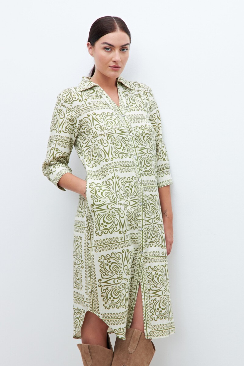 Vestido camisero estampa bicolor pistacho