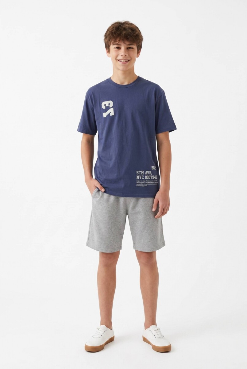 Remera m/c estampa NY - Azul marino 