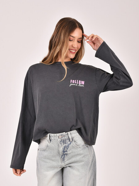 REMERA FLORE GRIS OSCURO