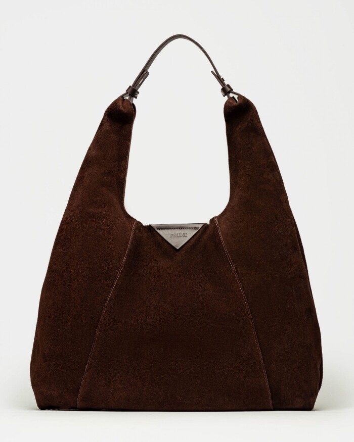 Bolso The Shopping en cuero gamuza Chocolate Niquel