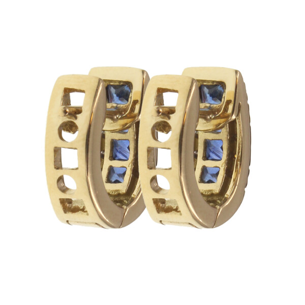 Caravanas de oro amarillo 18k con brillantes y zafiros N8840 Caravanas de oro amarillo 18k con brillantes y zafiros N8840