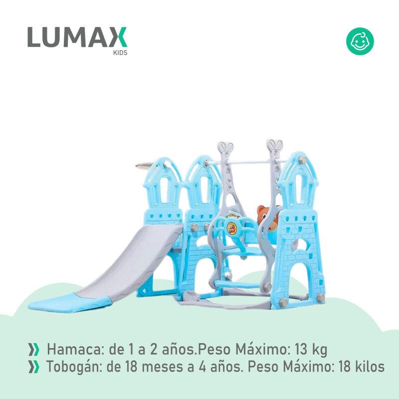 Set Infantil Tobogán 3 En 1 con Hamaca y Aro de Basket Azul/Gris