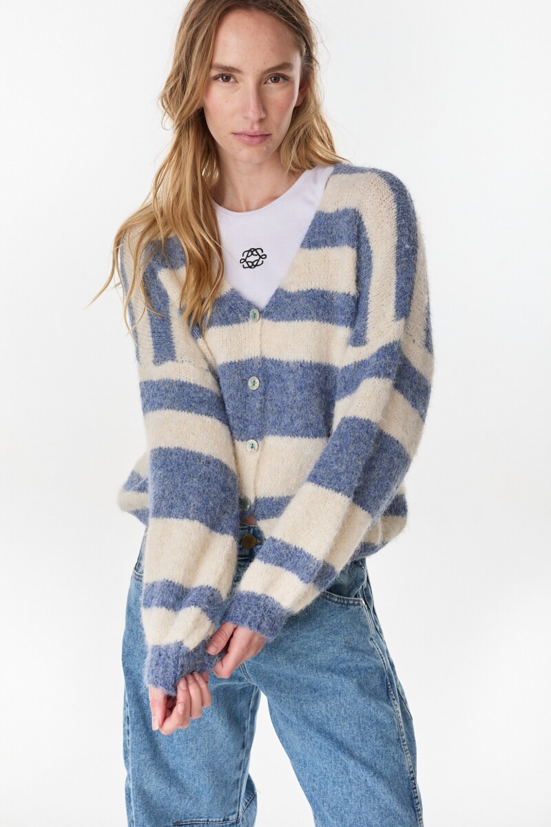 Cardigan Clover Crudo/Azul