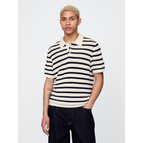 JACQUARD STRIPE POLO WHITE NAVY STRIPE