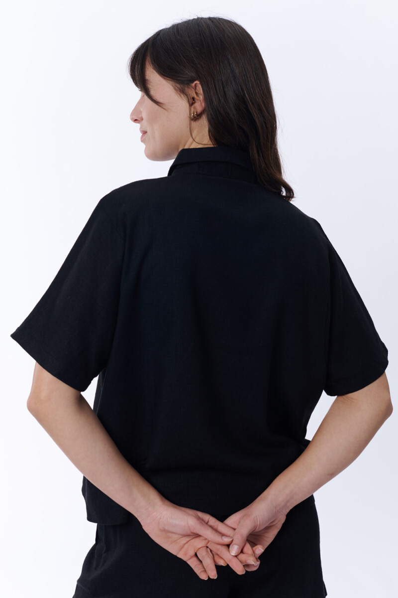 Camisa manga corta con lino Negro