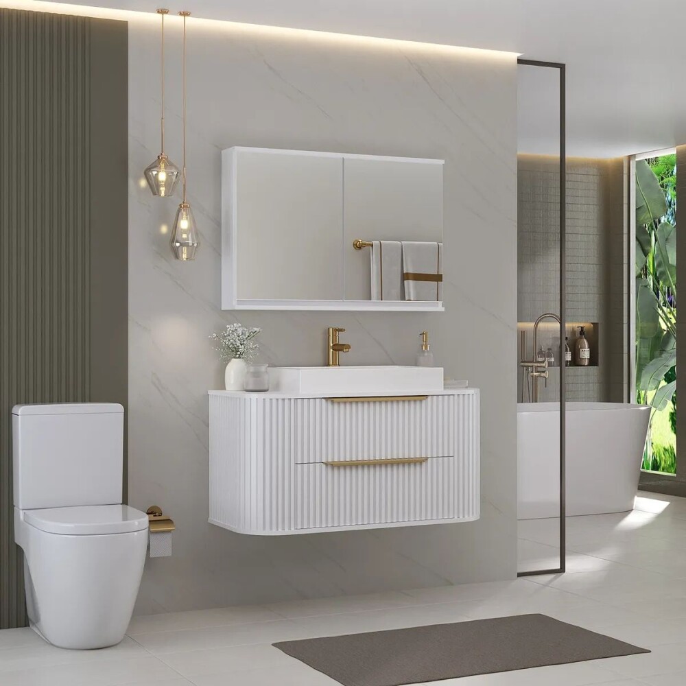 Mueble de baño Alice Suspendido 100cm Blanco con bacha de loza y botiquín Gabriela 90cm Blanco Mueble De Baño Alice Suspendido 100cm Blanco Con Bacha De Loza Y Botiquín Gabriela 90cm Blanco