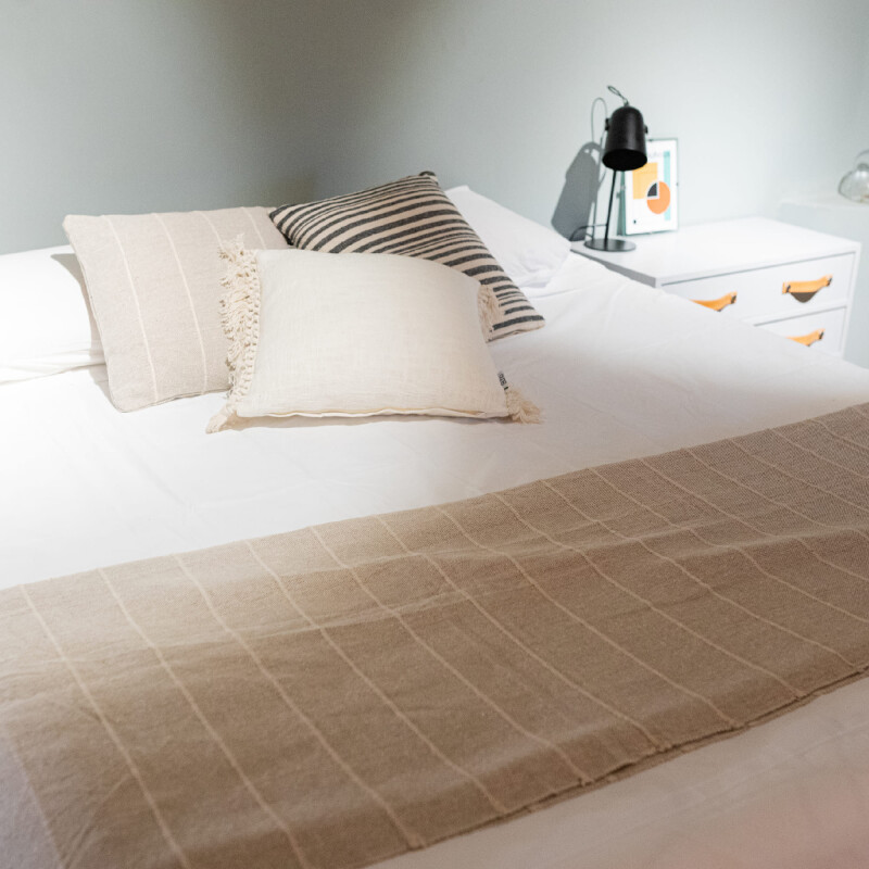Manta para sillón y cama algodón Rayas Greige 180 x 130 cm