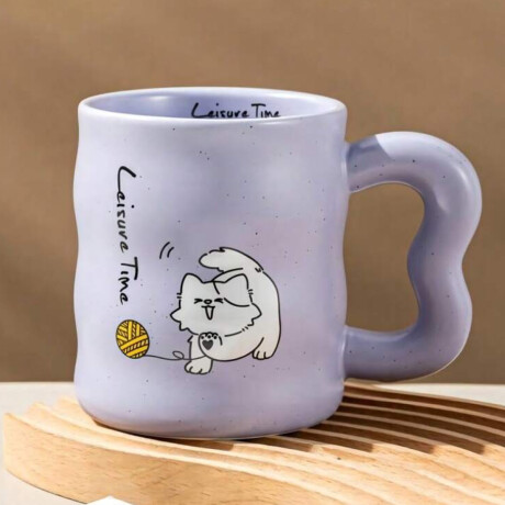 Taza De Cerámica Ondeada Gatito Lila