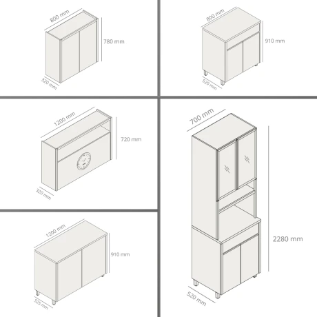 JUEGO MODULAR PARA COCINA INCLUYE AEREOS BAJO MESADA Y TORRE GAMAS DE BEIGE