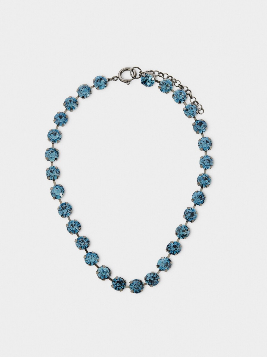 Collar Corto Con Cristales - azul 