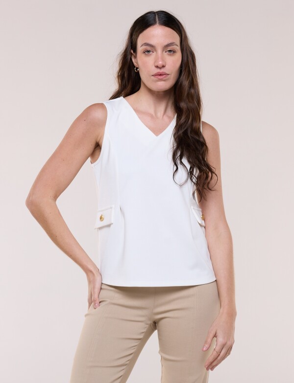 Chaleco Casual Entallado Con Escote V CRUDO