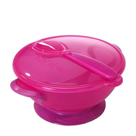 Bowl Nuby Tapa y Cuchara Base Succión N5419 ROSA