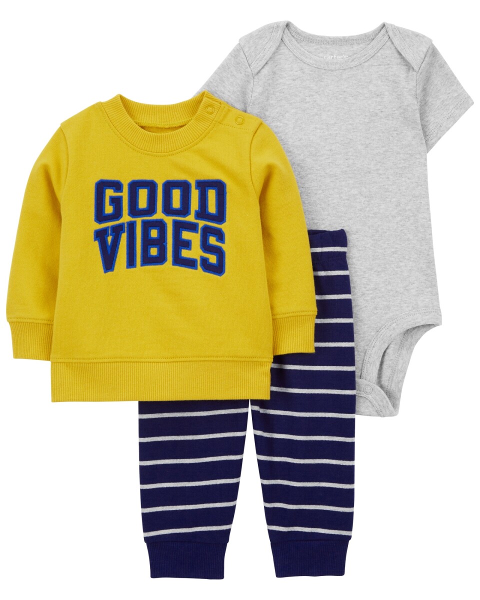 Set tres piezas de algodón, pantalón, buzo y body 