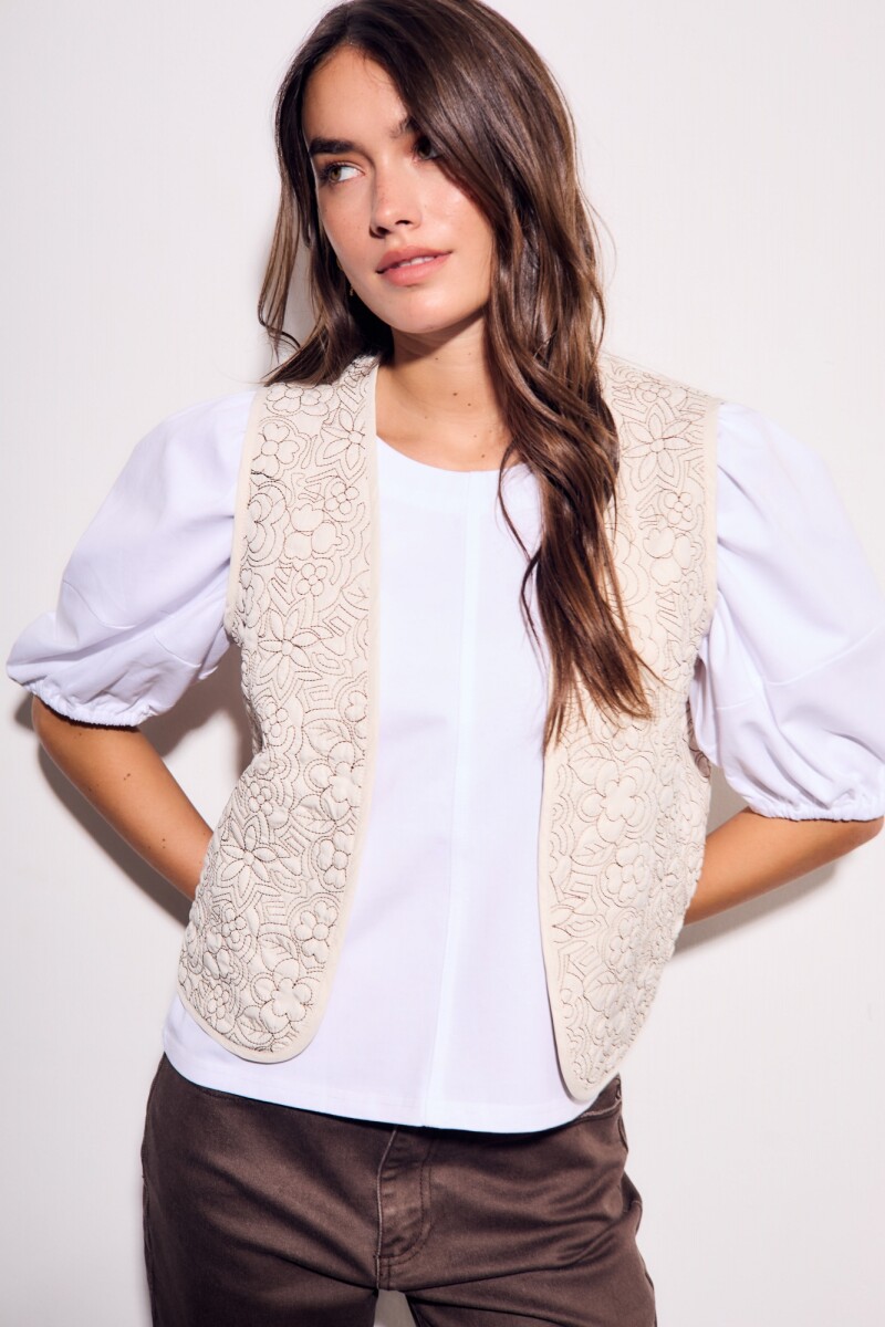 Chaleco Bordados Reversible Gamuza Nácar