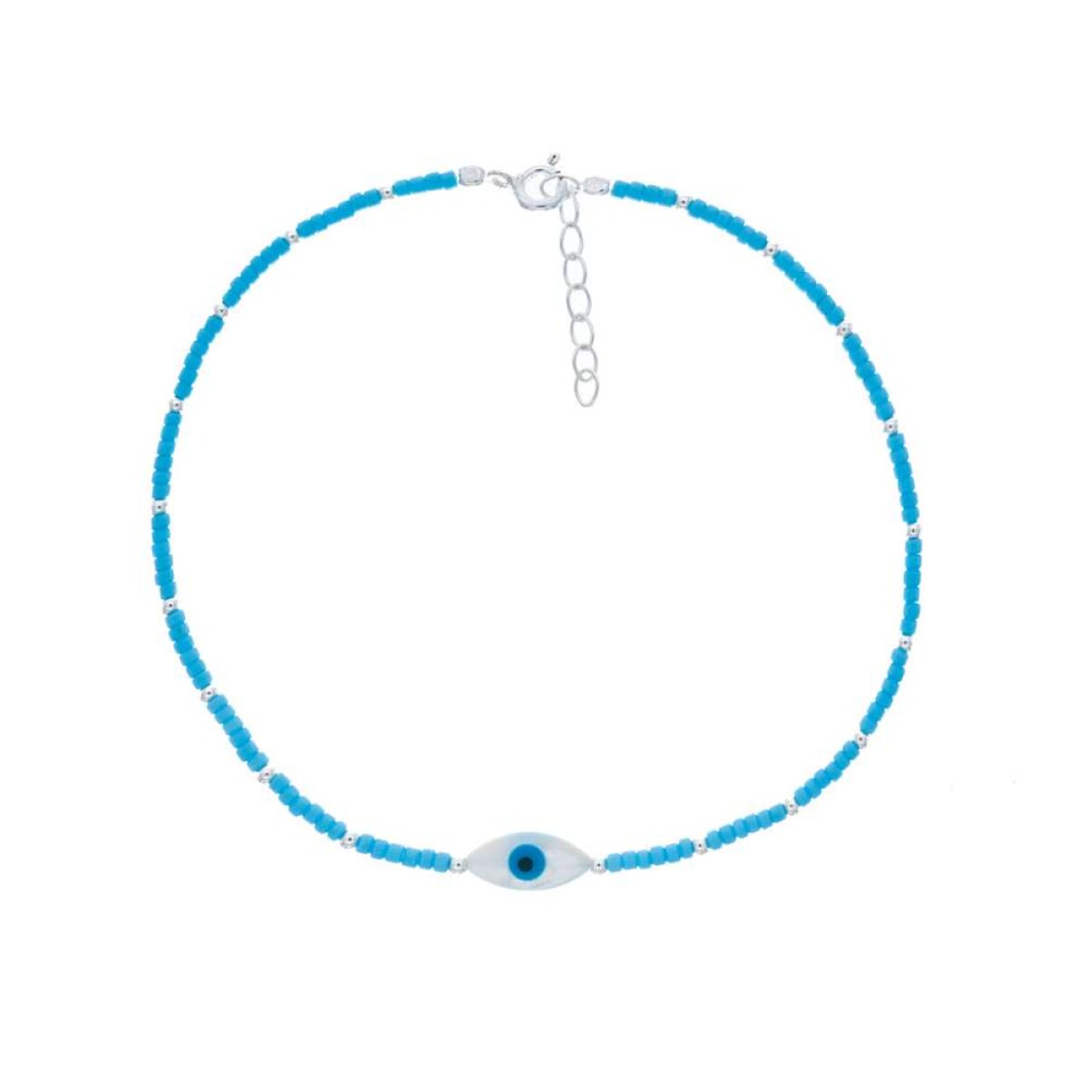 Tobillera De Plata - Mostacilla Y Ojo Turco 