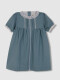 Vestidode Lino Con Tiras Bordadas Verde