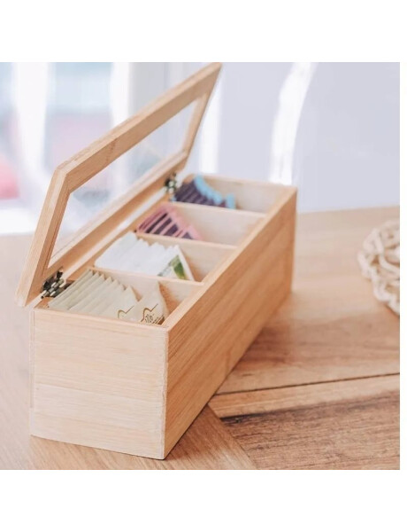 CAJA PARA TE C/TAPA 4 DIV 26.5x9xH9CM BAMBOO CAJA PARA TE C/TAPA 4 DIV 26.5x9xH9CM BAMBOO