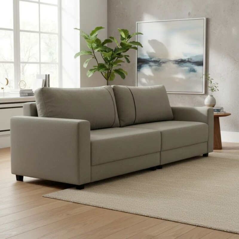 SOFA 4 CUERPOS - TAPIZADO EN TELA GRIS CLARO CON PUNTOS NEGRO Y CRUDOS SOFA 4 CUERPOS - TAPIZADO EN TELA GRIS CLARO CON PUNTOS NEGRO Y CRUDOS