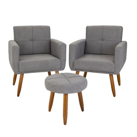 Kit 2 Poltrona Havana + Puff Gris Kit 2 Poltrona Havana + Puff Gris