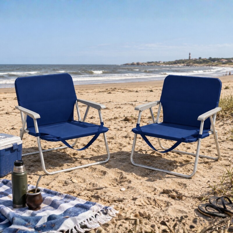 Set x2 Silla Playa Plegable Portátil Con Correa Reforzada AZUL