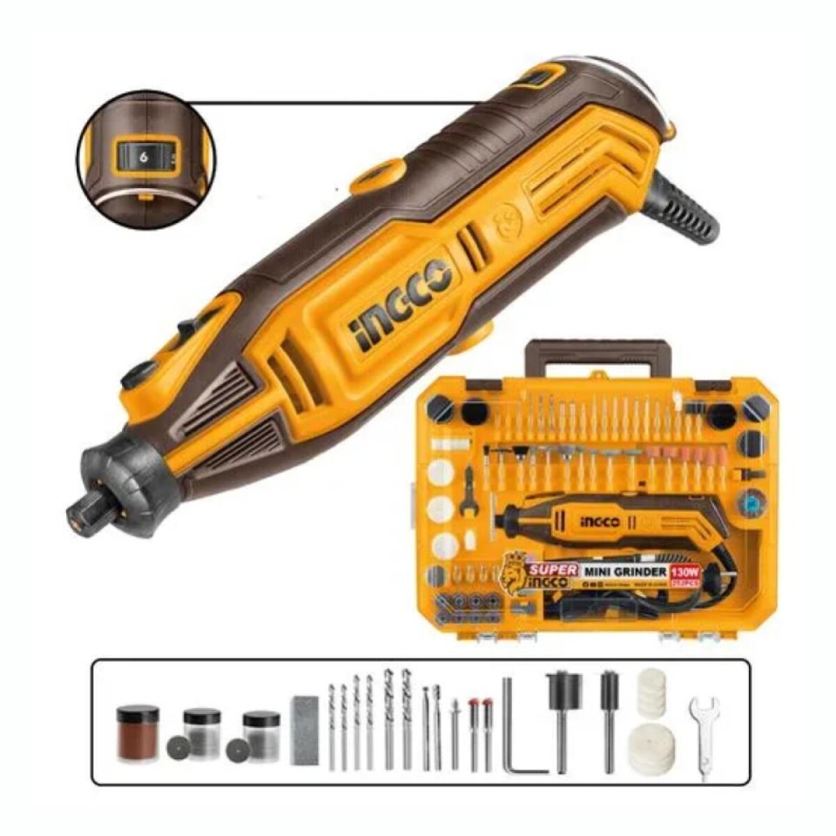 Mini Torno Con Accesorios Y Valija INGCO MG133281 130W 