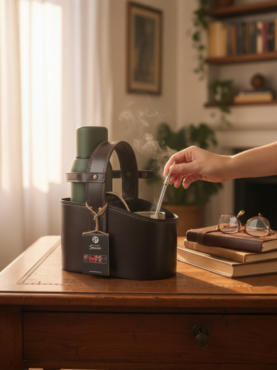 Porta termo y mate Estilo Seroc - Con Sujeción para Termo - Marrón 