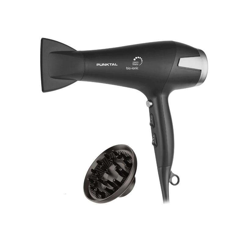SECADOR DE PELO PUNKTAL PK-2500 ION CON DIFUSOR 2500W Negro