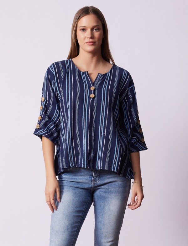 Blusa Algodon Botones AZUL/MULTI