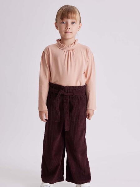 Pantalón ancho con lazo pana Bordo