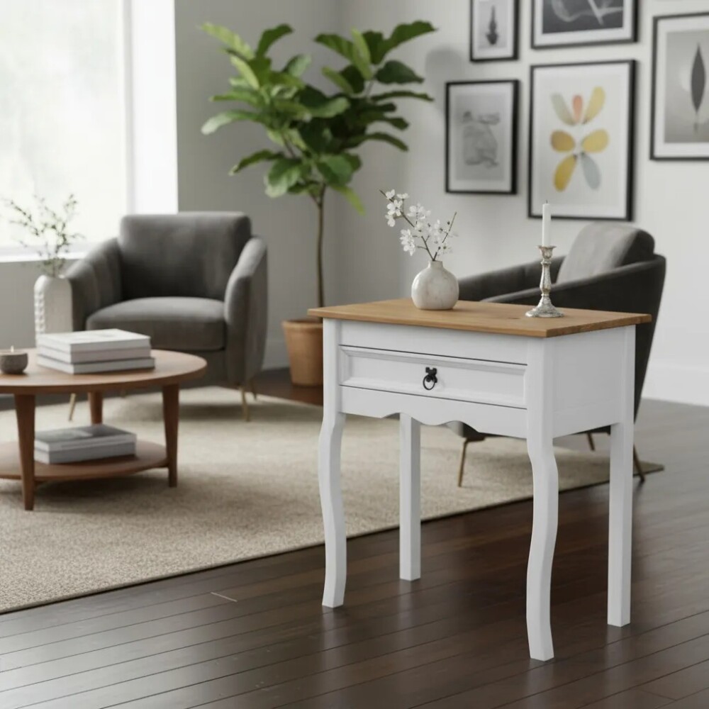 APARADOR MADERA MACIZA MESA AUXILIAR CON CAJÓN Color blanco