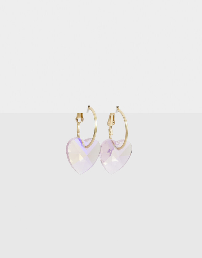 Aros Argollas Strass Corazón Argollas Con Corazón - Dorado