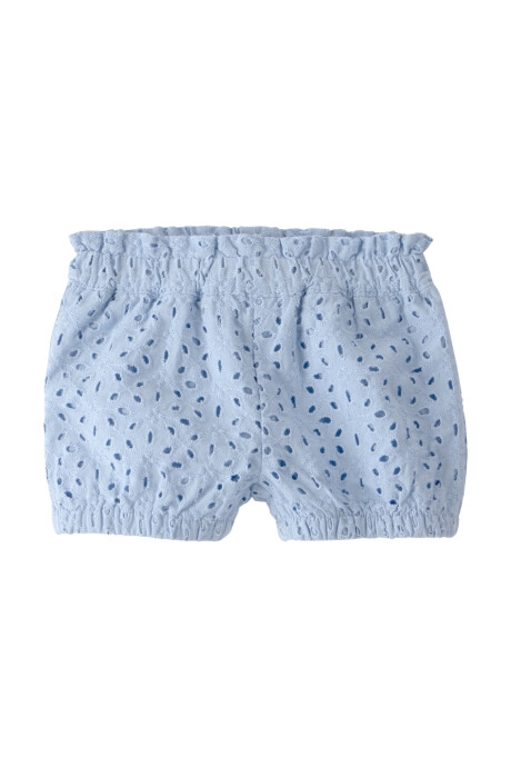 Set dos piezas de algodón orgánico, short y remera, azul, diseño ojales Sin color