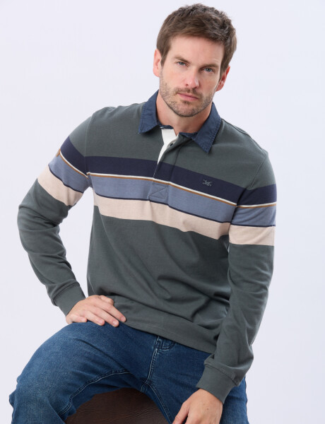 REMERA POLO RAYADA EN ALGODÓN Verde