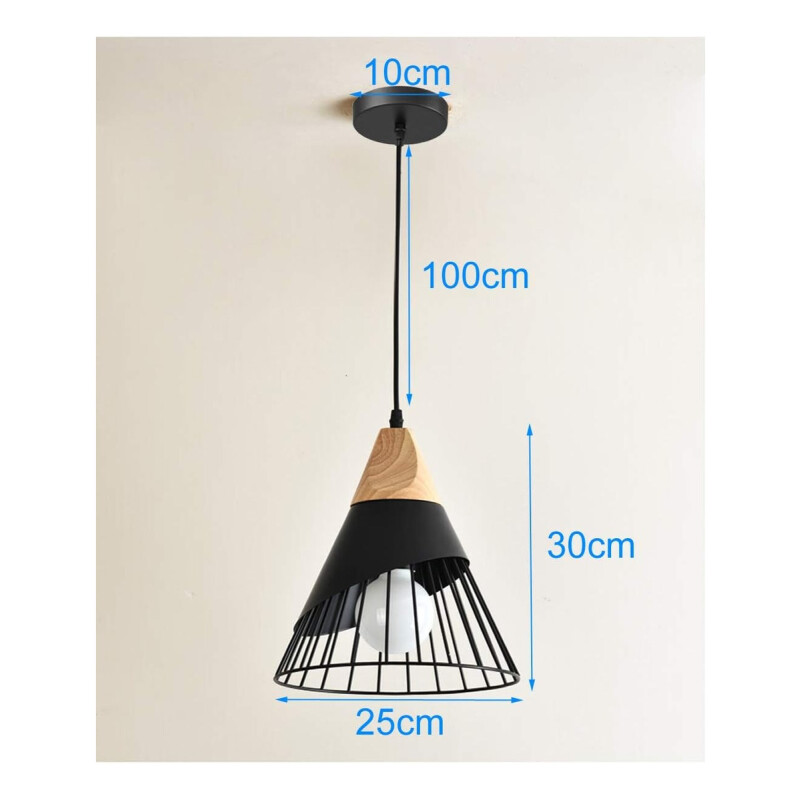 Lampara Nordica Conica Metal Y Madera Columbus Negro