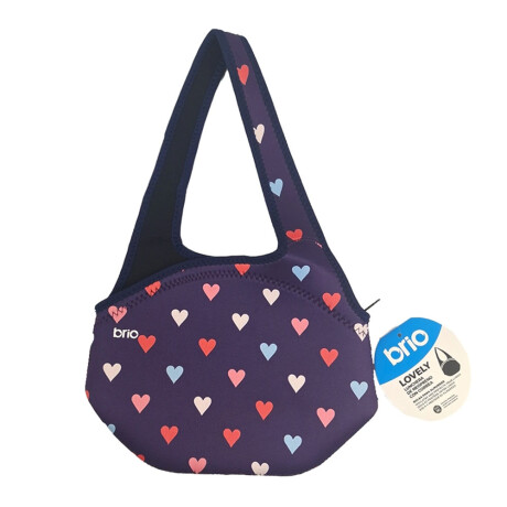 Lunchera de Neopreno Brio Lovely Bolso Térmico con Correa Azul Corazones Multicolores
