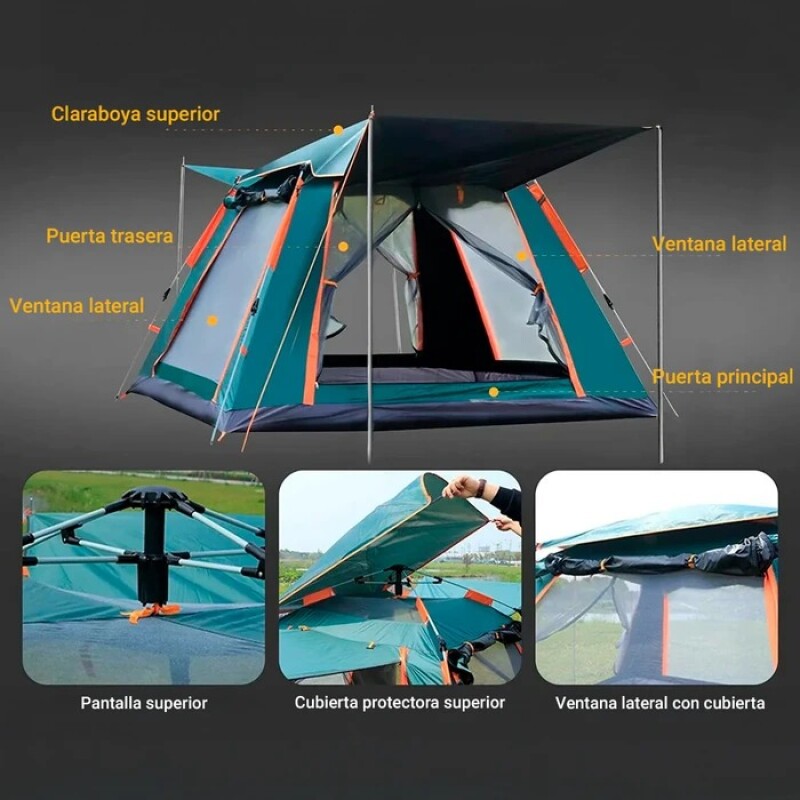 Carpa Impermeable con Avance Capacidad 6 a 7 personas VERDE