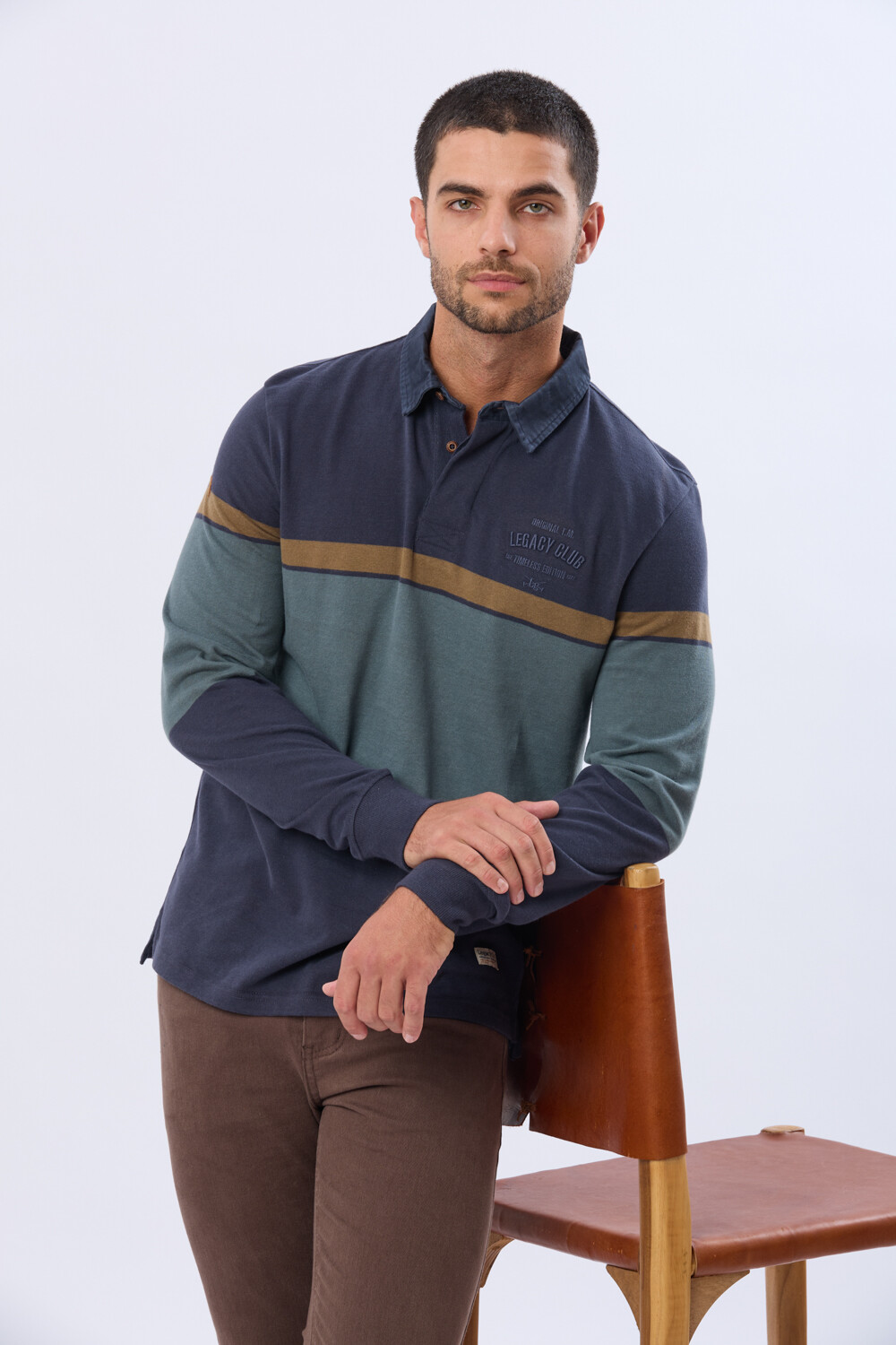 REMERA POLO RAYADA DE ALGODON Azul