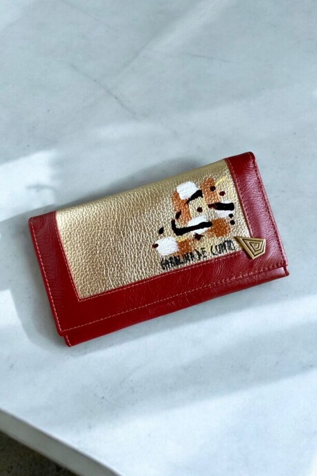 Billetera Dama Grande De Cuero Rojo Con Arte Pintado A Mano Billetera Dama Grande De Cuero Rojo Con Arte Pintado A Mano