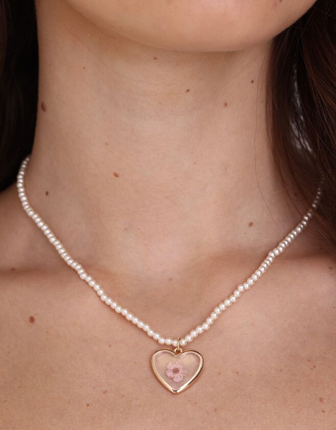 Collares Cortos Con flores Collar Corto De Perlas Con Dije - Dorado