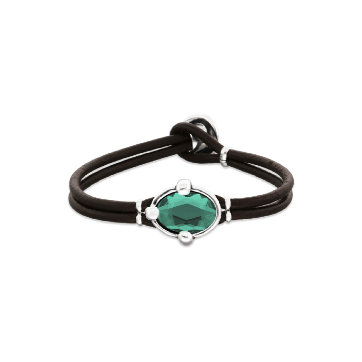PULSERA DE CUERO CON CRISTAL FACETADO VERDE - Pulsera 