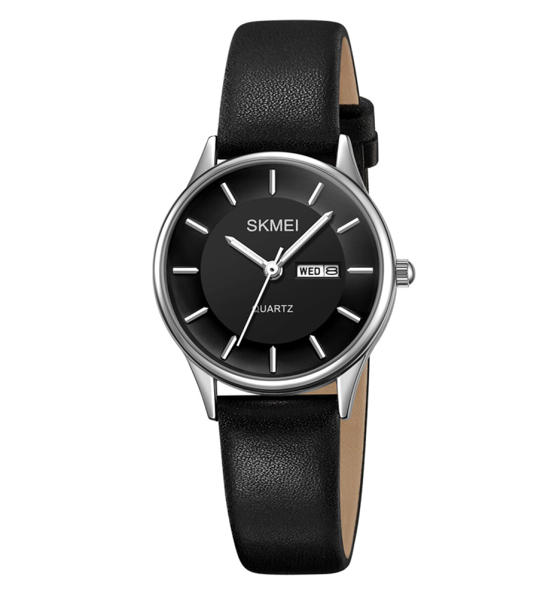 Reloj Skmei 2251sibk Mujer Analógico Plateado Con Esfera Negra Y Correa De Cuero 