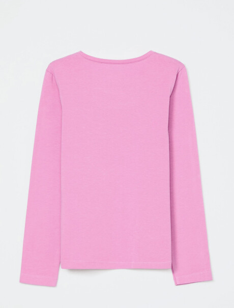 CAMISETA BÁSICA INFANTIL CON BORDADO ROSA