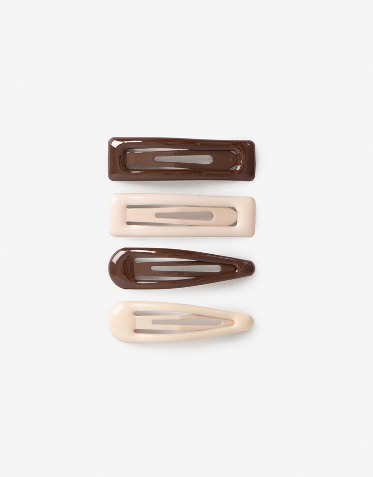 Horquillas Set Glossy Set De 4 Hebillas Tic Tac. - Combinacion Bicolor