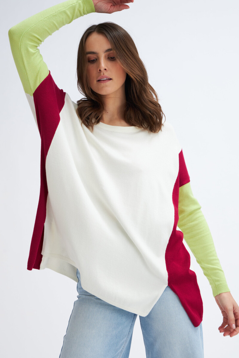 Sweater de punto combinado Verde - Fuccia - Crudo