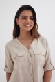 Camisa mangas 3/4 escote en V BEIGE