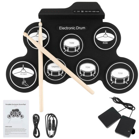 Batería Electrónica Niños Completa + Palos Tendencia Negro