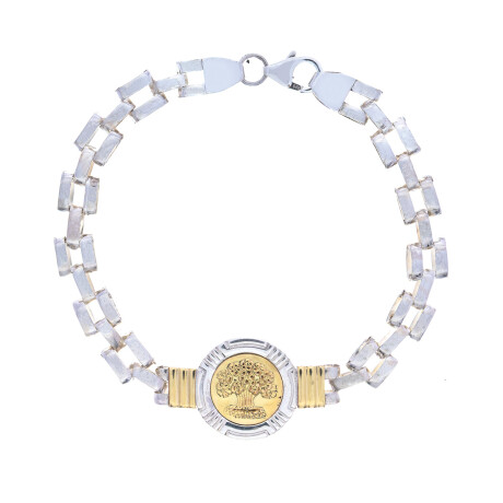 Pulsera de plata 925 y double en oro 18 ktes, ÁRBOL DE LA VIDA Pulsera de plata 925 y double en oro 18 ktes, ÁRBOL DE LA VIDA