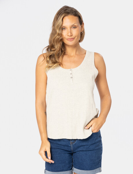MUSCULOSA RIB CON BOTONES Beige